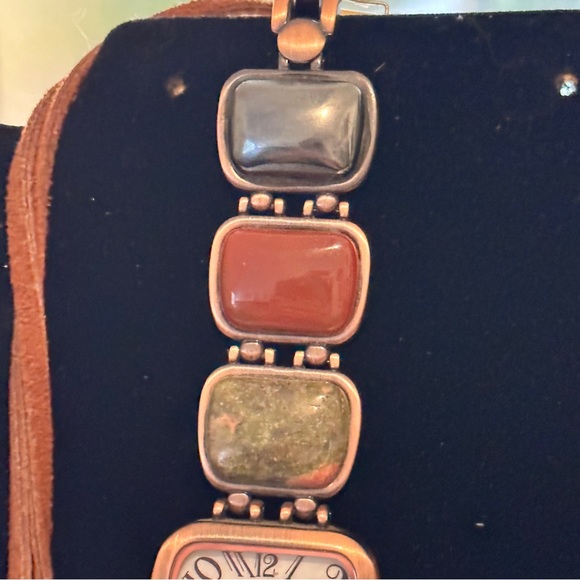 ladies Versales watch & necklace antique, natural polished rocks inlay in copper - Picture 6 of 14